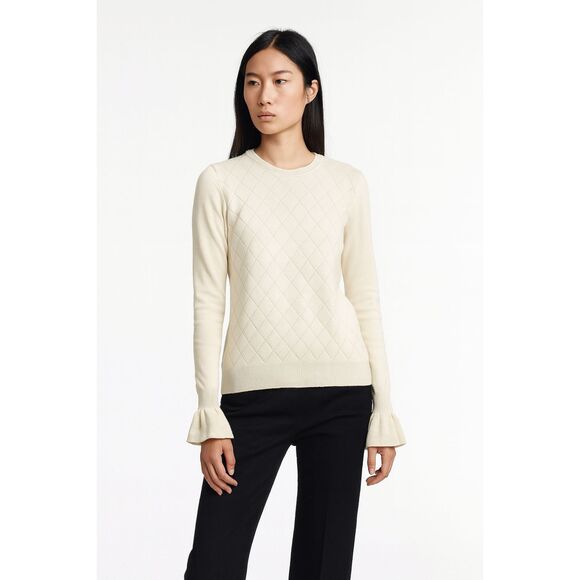 OPENING CEREMONY Cream Diamond Pattern Flare Sleeve Sweater   Women's Size Small - Picture 1 of 11